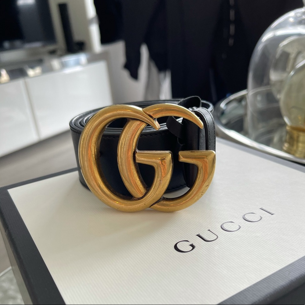 Leather belt with double G buckle size 95